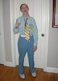 Goodwill Of Central Southern Indiana My Son Dressed Up As A Dorky Used Car Salesman His Entire Outfit Came From Goodwill Ill Fitting High Waisted Polyester Pants Plaid Shirt Sloppy Wide Yellow