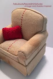 Fabulously Flawed Miniatures Miniature French Grain Sack Inspired Upholstered Chair Diy Doll Miniatures Doll Furniture Diy Miniatures