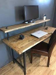 Reclaimed Wood Pc Table With Monitor Stand Home Office Setup Diy Desk Plans Diy Computer Desk