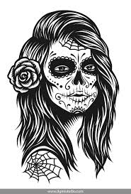 Black And White Womans Face Tattoo Design Tattoo Bundle Skull Illustration Skull Girl Tattoo Black And White Drawing