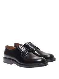 Green George Black polished leather Derby shoes