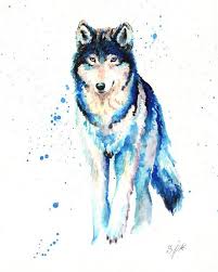 Archival Wolf Watercolor Art Animal Contemporary Blue Etsy Watercolor Wolf Wolf Painting Watercolor Art