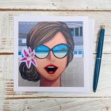 St Ives Porthmeor Beach Greetings Card Vintage Fashion Flower in Hair Tate  Gallery Woman Portrait