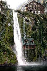 House Under Water Waterfall House Beautiful Places Waterfall