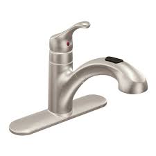 Kitchen faucets have always been functional, but more recently they have also been positioned as decorative focal pieces in the kitchen. Moen Renzo Spot Resist Stainless 1 Handle Deck Mount Pull Out Kitchen Faucet Lowes Com Kitchen Faucet Pull Out Kitchen Faucet Moen Kitchen Faucet