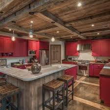 shocking red black and white kitchen