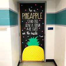 Green neon light paper pencil jewelry wire (green) tape jewelry plier 3m glue scissors nail hammer mason jar white spray paint flamingo: June Door Decoration Set Be A Pineapple Teacher Appreciation Doors Door Decorations Classroom School Door Decorations