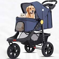 Gaxyd Pet Stroller 3 Wheels Cat Dog Pushchair Trolley Puppy Jogger Carrier One Click Folding Shockproof With Water Cup Pet Stroller Dog Stroller Pet Supplies