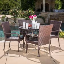 Noble House Littleton Multi Brown 5 Piece Wicker Outdoor Dining Set 6188 The Home Depot Wicker Dining Set Patio Dining Table Patio