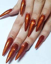 Autumn Acrylic Nails In 2021 Copper Nails Designs Nails Orange Nail Designs