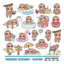 かわいいナマケモノのクリップアート かわいい夏のナマケモノ ビーチ プール パーティー デジタル クリップアート 面白いナマケモノの画像  印刷可能なプランナー用品 休暇のイラスト - Etsy 日本