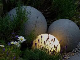 Each light has a photovoltaic cell that soaks up the sun's rays during the day and converts it into power. British Designed Outdoor Lighting In 3 Sizes 28cm 38cm And 50cm Diameter In 4 Shades Of Stone Effect Finish Greek Garden Garden Lighting Solar Lights Garden