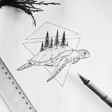 Little Turtle Art Illustration Drawing Turtle Geometric Tattoo Dotwork Sketch Ink Pen Draw Minimalis Geometric Tattoo Tortoise Tattoo Turtle Tattoo