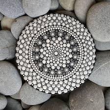 Black And White Mandala Rock Painting Monochrome Mandala Art Dot Art Black White Grey Painted Stone Art Painting Dot Art Painting Mandala Rock Art