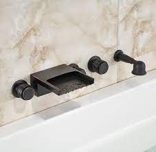 Wall mount tub faucet brushed nickel with hand shower and wide waterfall spout h. Bathroom Wall Mount Bathtub Waterfall Shower Tap Mixer Faucet Hand Spray Black Bath Sink Faucets Home Improvement
