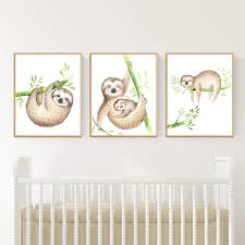 Amazon Com Nursery Decor For Girls Or Boys Tropical Sloth Print Set Animal Wall Art Prints Handmade