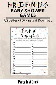 Printable Friends Theme Game Baby Name Race Baby Shower Gender Reveal Party Games Party Printables Party Printables Baby Names Baby Games Baby Shower