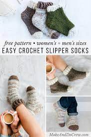 Snuggly Crochet Slipper Socks For Adults Free Pattern Make Do Crew Crochet Socks Pattern Easy Crochet Slippers Crochet Slipper Pattern