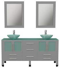Browse a large selection of bathroom vanity designs, including single and double vanity options in a wide range of sizes, finishes and styles. 63 Gray Double Vessel Sink Bathroom Vanity With Tempered Glass Top And Sinks Contemporary Bathroom Vanities And Sink Consoles By The Tub Connection Houzz