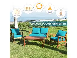 Got a question about our wooden garden furniture? Costway 8 Piece Wooden Patio Furniture Set Table Sofa Chair Cushioned Garden Teak Turquoise Stacksocial