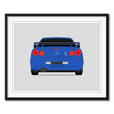Nissan Skyline GT-R R34 (1998-2002) (Rear) from the Fast and the Furious  Inspired Poster Print Wall Art Decor Handmade Brian O'Connor (Paul Walker)  Fast and Furious Art Godzilla Nismo V-Spec (Unframed) :