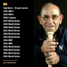 Yogi Berra 19-year career: 1944-WW| 1945-WW 1946-7 games 1947-World Series  1949-World Series 1950-World Series 1951-World Series 1952-World Series  1953-World Series 1954-MyP 1955-MVP 1956-World Series 1958-World Series  1961-World Series 1962-World 1962 ...