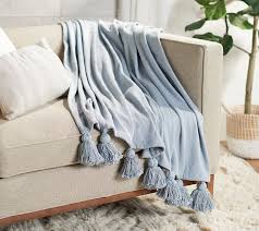 Pearl Blue Knit Throw 50 X 60 With Tassels By Lauren Mcbride Qvc Com Blue Throw Blanket Knitted Throws Pale Blue Throw Blanket