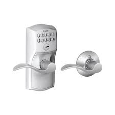 The emtek emtouch electronic keypad deadbolt from calgary lock & safe is a . Schlage Fe575cam626acc Satin Chrome Camelot Keypad Entry With Auto Lock Door Lever Set With Accent Interior Lever Faucetdirect Com