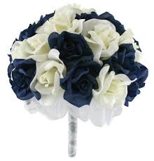 23 slate and dusty blue wedding ideas. Navy Blue Ivory Garden Stem Roses Fake Flower Bouquet Silk Wedding Flowers Artificial Wedding Bouquets Large Buy Online In Antigua And Barbuda At Antigua Desertcart Com Productid 15406577