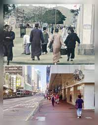 1936年 2019年10月8日平行時空八十三年 旺角彌敦道豉油街交界 右邊當年鑰智中學 左邊山東街口 砵崙戲院 1931年建成 1952年砵崙戲院 戰前改名勝利戲院 日佔時新東亞劇場 到1953年建成麗斯戲院 1972年結束 今天 history pictures hong kong street view