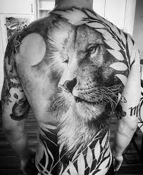 Black And White Lion Tattoo Realistic Lion Back Piece Lion Back Tattoo Back Tattoos For Guys Hd Tattoos