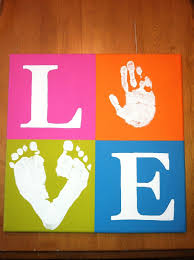 Hand Print And Foot Print Canvas Art Would Be So Cute If You Made Color Copies Of The L And E Part And Have The Kids Do Pr Easy Diy Gifts