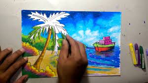 Lukisan dari crayon atau pastel lukisan dengan sumber : Lukisan Pantai Crayon