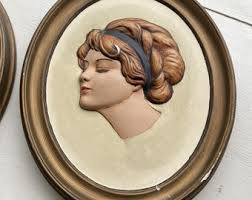 Vintage DUNCAN CERAMIC Lovely Lady Wall Plaque Erma Gilliland Duncan Set of  2