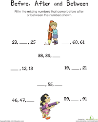 Before After And Between Numbers Worksheet Education Com 1st Grade Math Worksheets First Grade Math Worksheets 1st Grade Math