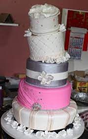 Whimsical 5 Layer Wedding Cake With Different Designs On Each Layer Wedding Cakes Confections Cake