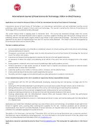 International Journal of Food Science & Technology: Editor-in-Chief Vacancy