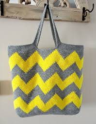Gray Neon Yellow Chevron Crochet Tote Chevron Crochet Orgu Boncuk Tig