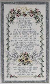 Model stitched two over two on 28 count opalescent white lugana using anchor floss. I Corinthians 13 By Stoney Creek Wedding Cross Stitch Patterns Christian Cross Stitch Patterns Wedding Cross Stitch