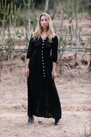 Boho Button Dress Black Dress Long Sleeve Bohemian Dress Etsy