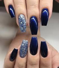 The chic look can be try adding a little edge to your nails this year with the application of studs. 99 Brilliant Dark Nail Designs Ideas To Make Others Envious Blue And Silver Nails Dark Blue Nails Blue Glitter Nails