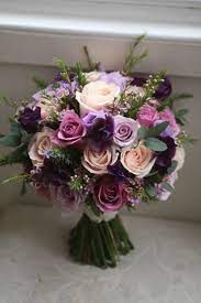 Wedding Bouquet Of Sweet Avalanche Ocean Song And Cool Water Roses Waxflower Eustoma And Sweet Purple Wedding Bouquets Flower Bouquet Wedding Wedding Flowers