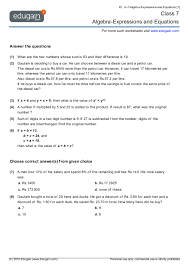 The videos, games, quizzes and worksheets make excellent materials for math teachers, math educators and parents. Grade 7 Math Worksheets And Problems Algebra Expressions And Equations Edugain Global