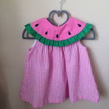 Vtg Watermelon Dress Gingham With Embroidery On Watermelon Etsy Watermelon Dress Vintage Baby Dresses Gingham Dress