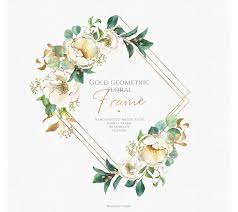 Floral Frame Clip Art Watercolor Flowers Geometric Gold Etsy Frame Clipart Floral Logo Watercolor Flowers