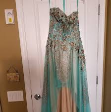 Jovani Aqua Gold High Low Formal Dress Size 8 Nwt