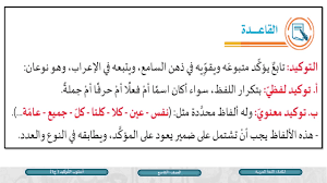 الصف التاسع اللغة العربية النحو التوكيد اللفظي والمعنوي ج1 Youtube