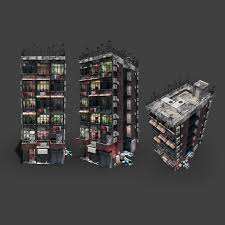 Old Buildings Apocalypse Hong Kong Inspired Kowloon Kitbash 3d Model Roof Detail Old Building 3d Model