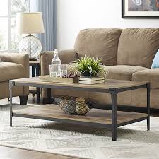 Wide square rustic square coffee table in distressed charcoal. Angle Iron Rustic Wood Coffee Table Barnwood By Walker Edison
