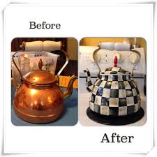 Black And White Checkered Tea Kettle Mackenzie Childs Inspired Tea Kettle Mackenzie Childs Diy Mackenzie Childs Inspired Whimsical Furniture